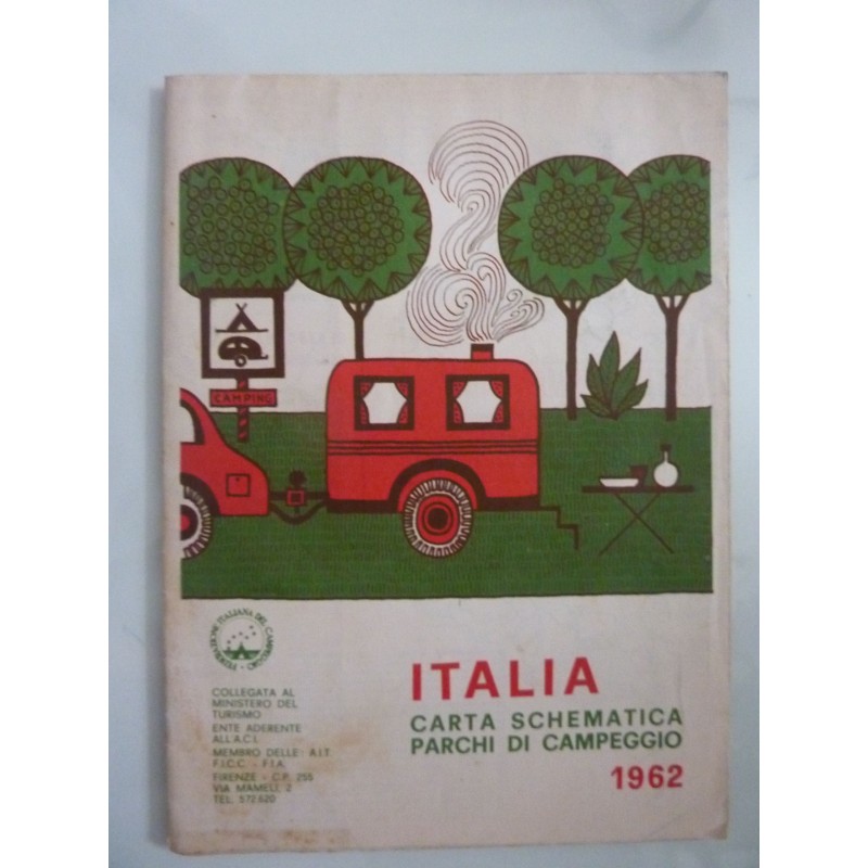 ITALIA CARTA SCHEMATICA PARCHI DI CAMPEGGIO 1962